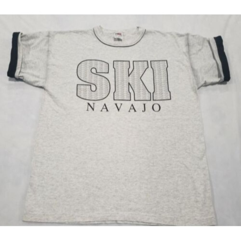 Vintage 90s Tshirt Flip Sleeve Ski Navajo Heather Gray College House Men's Sz L